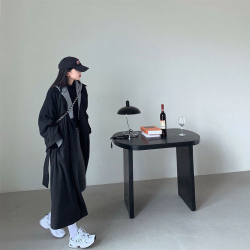 Windbreaker coat 2022 new college style color contrast knee length casual spring and autumn foreign style black coat