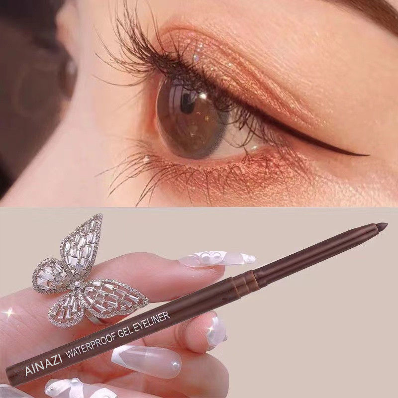 Eyeliner is waterproof, sweat proof, non dizzy and durable student pencil Brown Eyeliner glue pen beginner lying silkworm pen