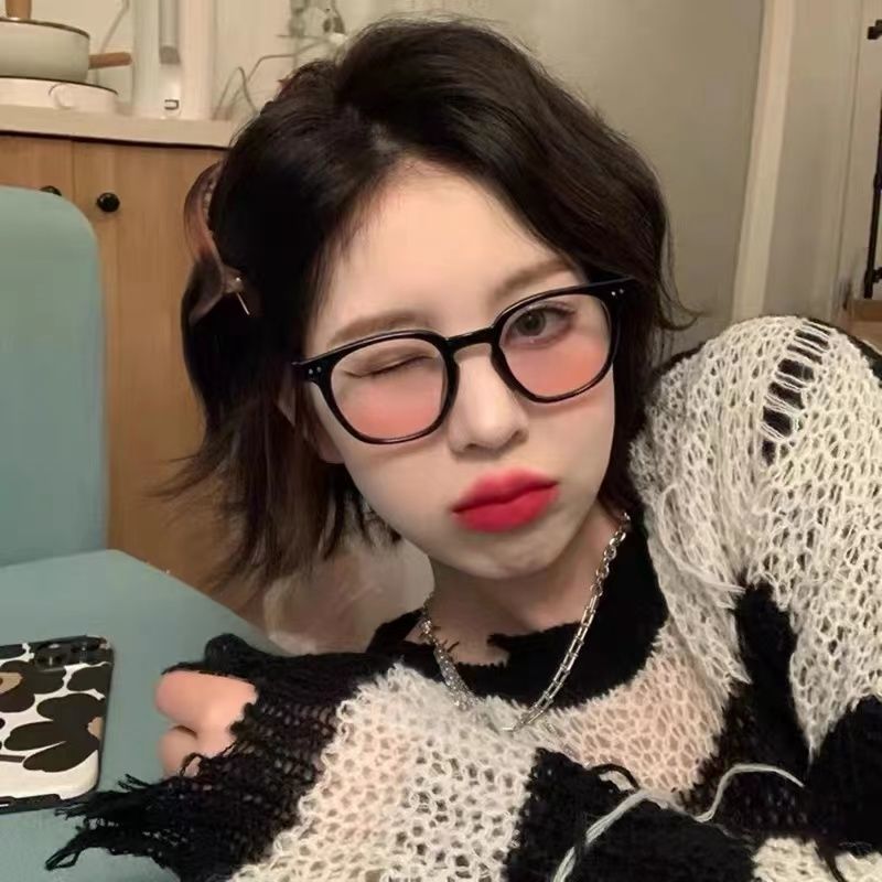 Gradient powder Blusher glasses transparent frame plain face artifact Korean version blue light proof female myopia can be matched with degree tide black frame round face