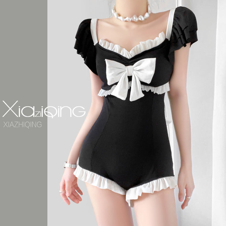 Swimsuit women's summer 2022 new pop ins super fairy black conservative one-piece cover belly thin student girl style
