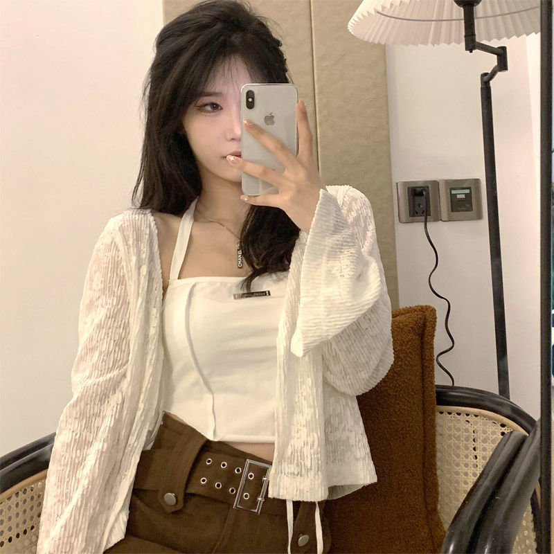 Large fat mm shawl summer lace sunscreen blouse women's cardigan top with sunscreen blouse women's thin smock jacket
