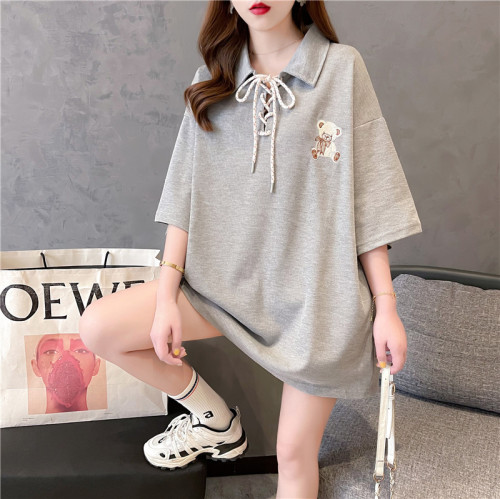 Short sleeve ins fashion design Polo neck maternity top loose large women's dress fat mm fashionable