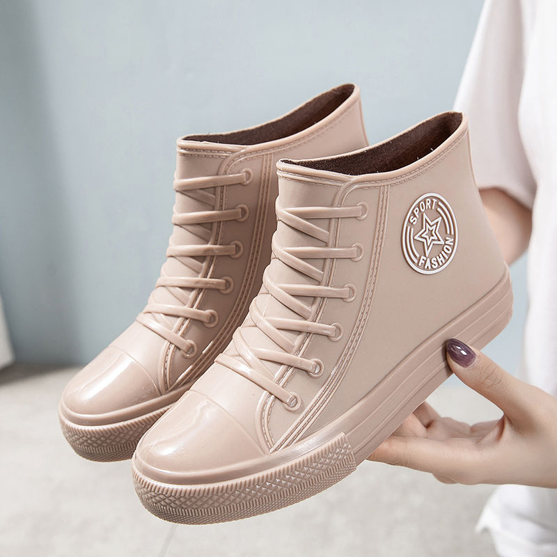 Rain proof shoes water boots women's kitchen rubber overshoes sweet short tube four seasons wear-resistant thick soled water shoes women's single shoes rain shoes