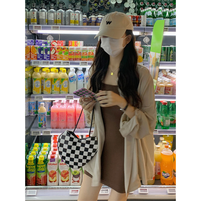 Lazy style thin shirt + suspender skirt two-piece female summer French shirt loose cardigan coat ins top