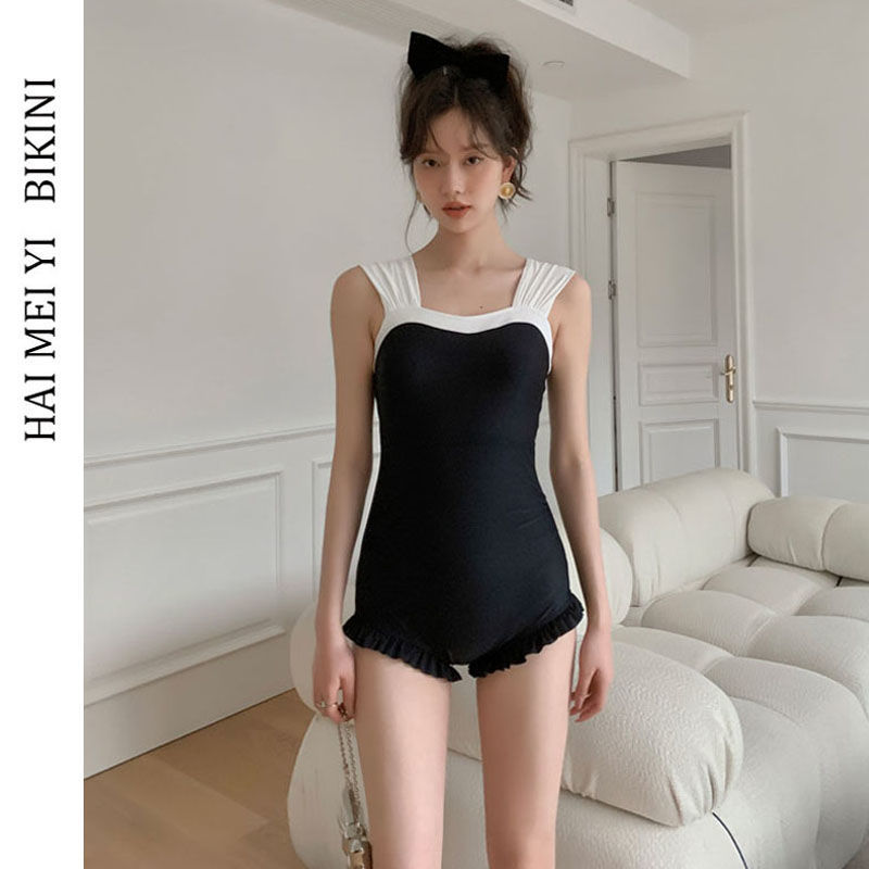 2022 new Korean ins one-piece swimsuit women's small chest retro conservative thin belly covered hot spring resort swimsuit