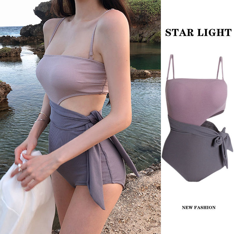 Swimsuit female ins style triangle one-piece backless Sexy Pink winter hot spring pure desire bikini small swimsuit