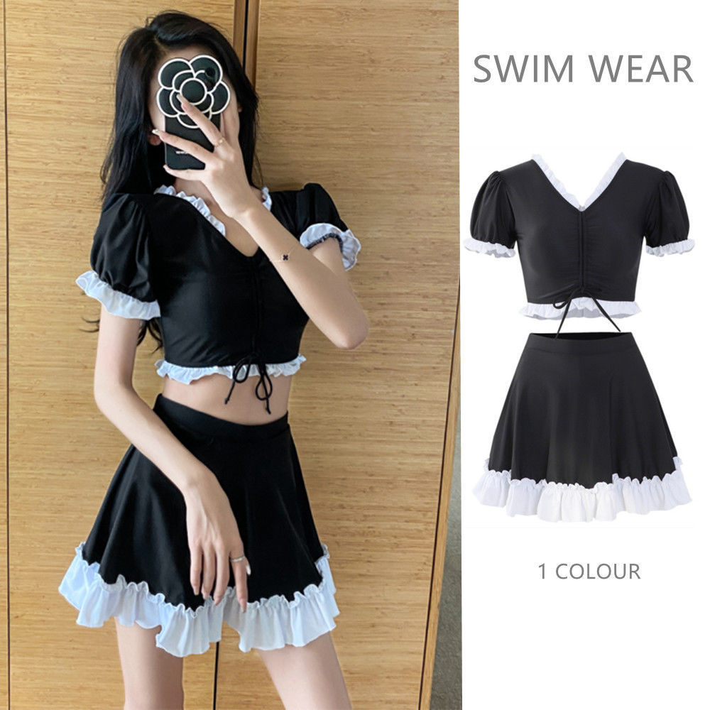 Conservative students small fresh summer sea cover belly thin 2021 new small chest gathered split swimsuit women's hot spring