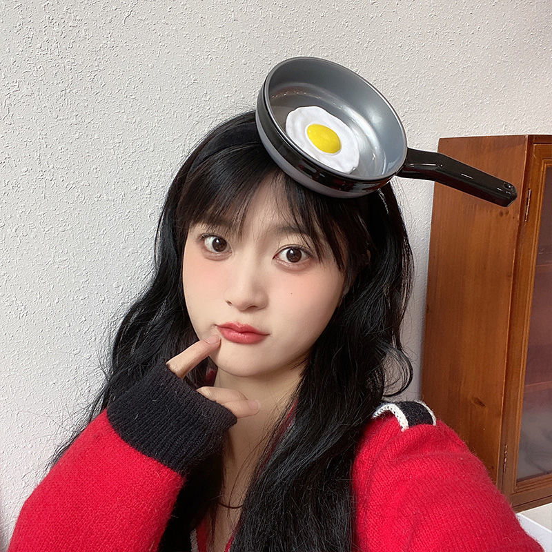 Cute funny simulation pan hair hoop female face washing headband creative hair ornament girl personality funny hairpin headdress