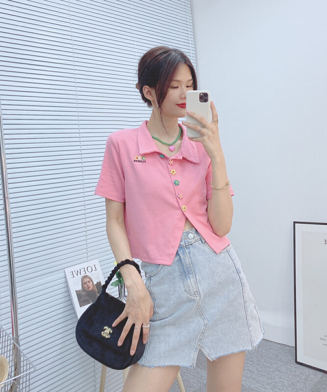 Original price 50.76! [I-D] Korean version irregular floral breasted shirt 6153# L