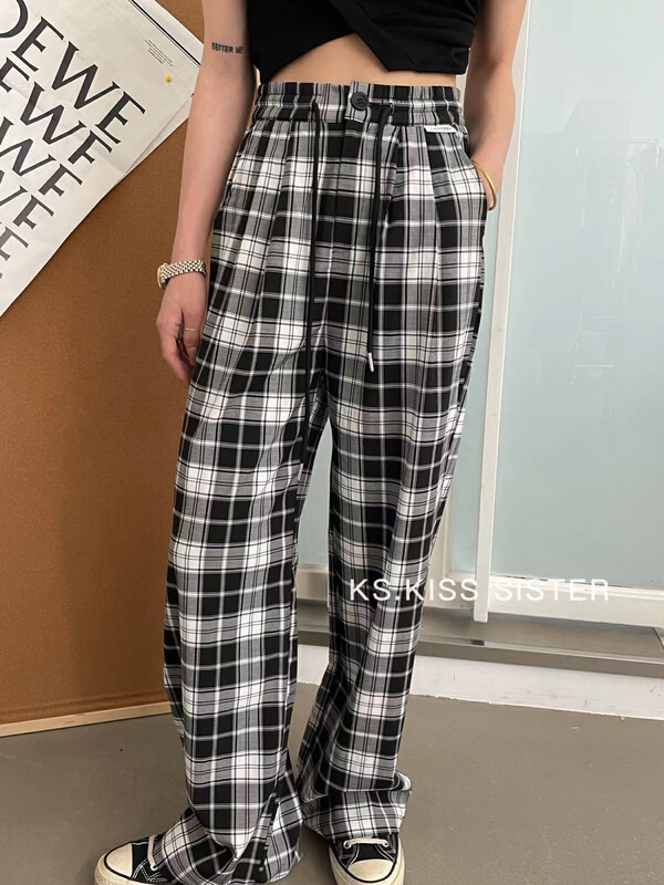 [KS] Korean loose hanging high waist straight tube design sense of niche ins trend casual pants (with waist rope) 22172# cqw