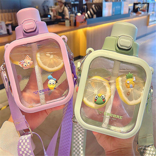 2022 new water cup little red book with cute high face value square personality water bottle children's straw sugar cup
