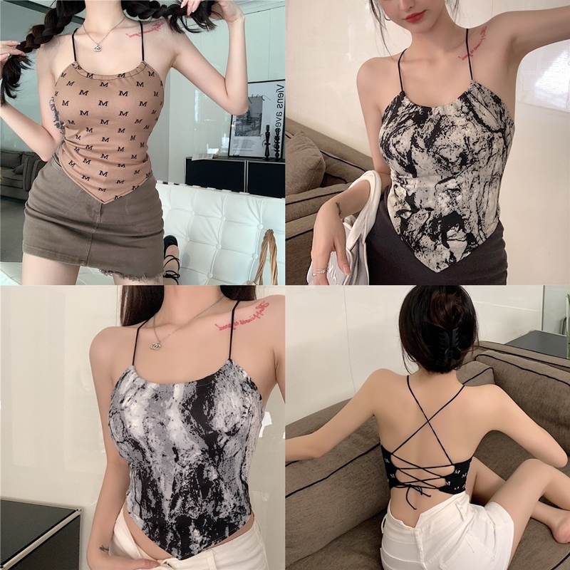 Real auction, real price tie dyeing, ink painting, foreign style, backless Spice Girl suspender vest with bra, wearing a neck coat outside