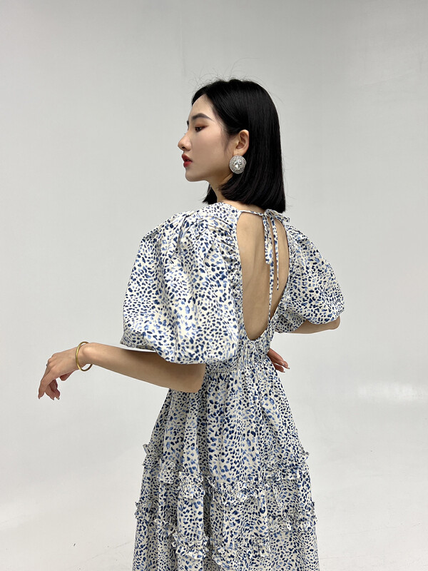[d.two D2] French retro leopard print backless dress 2203263 \zxl