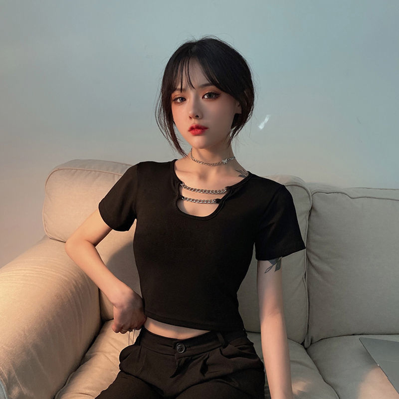 2022 net red short sleeve T-shirt women's summer new Korean ins super hot design short high waist student top