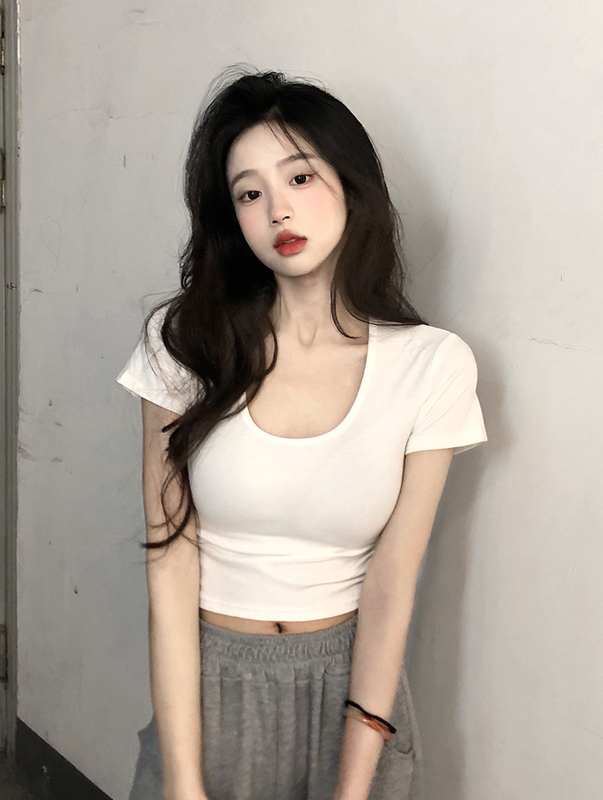Three standards! Real shooting and real price control 3! Net red pure style big U-neck slim slim irregular short sleeve T-shirt