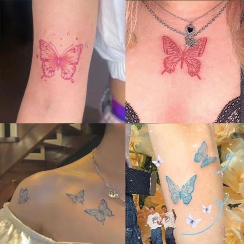 Butterfly tattoo paste waterproof female durable ins style arm clavicle girl heart colorful butterfly tattoo simulation paste