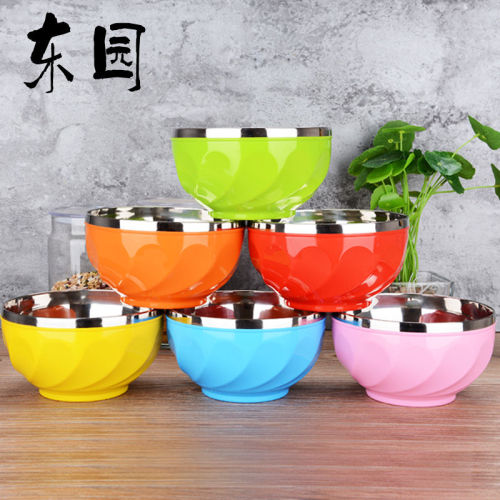 [6 sets of 6 colors] stainless steel rice bowl, double-layer anti scalding, anti falling, heat insulation, color bowl, rice bowl 13/15cm
