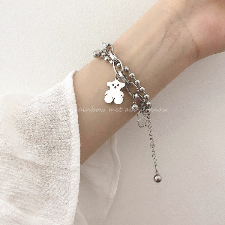 Titanium steel double-layer hip-hop Harajuku Bear Bracelet female ins niche design simple personalized hiphop Street Bracelet