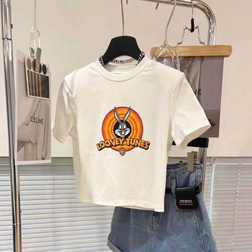 Real price official figure 6535 pull frame cotton shoulder pad loose and chic summer sweet Spice Girls short half sleeve top women