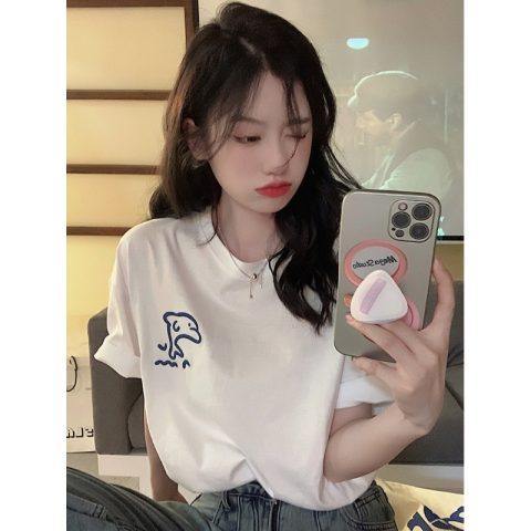 Cartoon little dolphin short sleeve T-shirt women's summer clothes niche versatile loose top fashion
