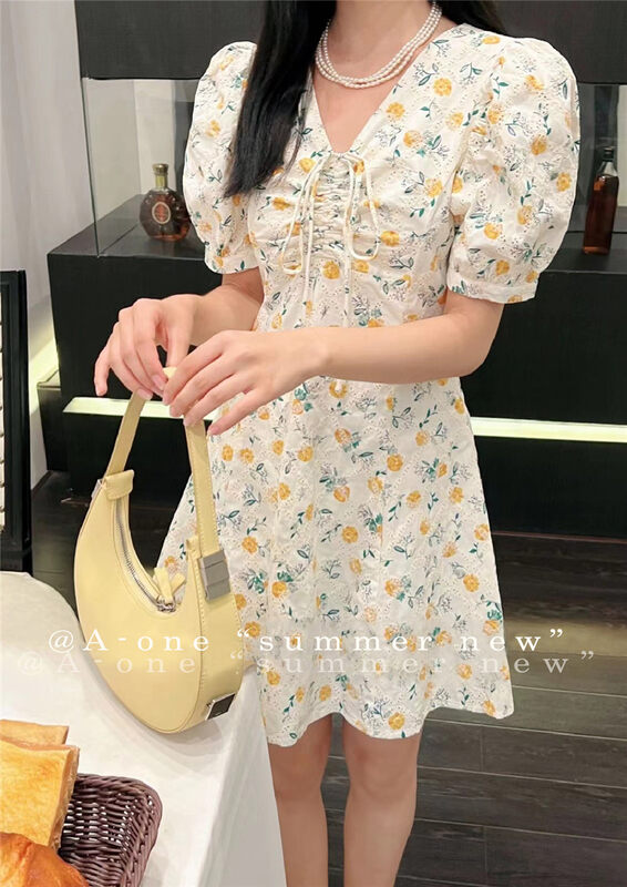 [A-One] Han Shu V-neck floral dress 5686# hjy