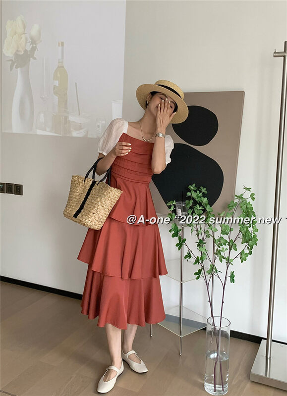 [A-One] fashionable square neck ladies' dress 22205# hjy