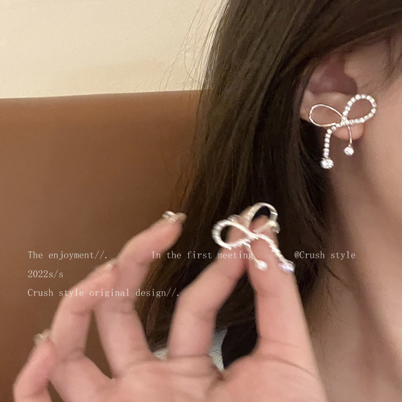 Light luxury niche zircon Bow Earrings women's summer French style high-quality Earrings exquisite fashion versatile Earrings
