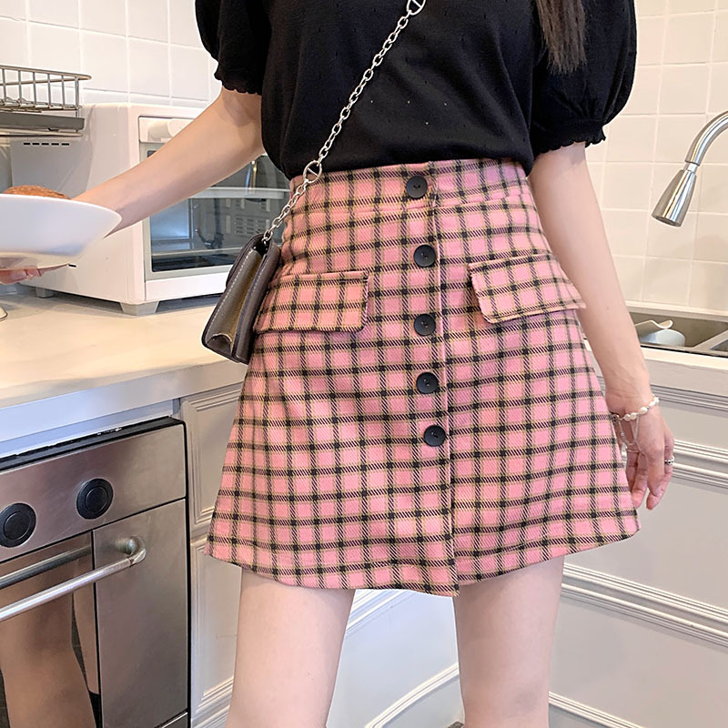Real auction real price 2022 summer new checked skirt women's high waist slim retro A-line short skirt Hip Wrap Skirt