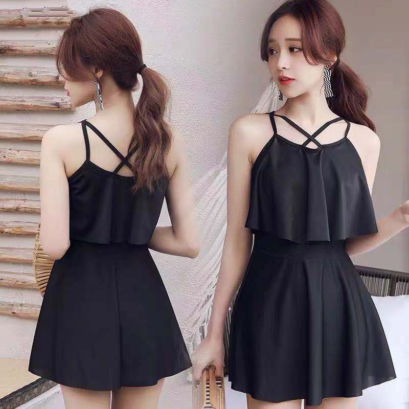 Korean version ins style swimming suit women's split two-piece set plus fat girl loose conservative thin belly covered hot spring swimsuit