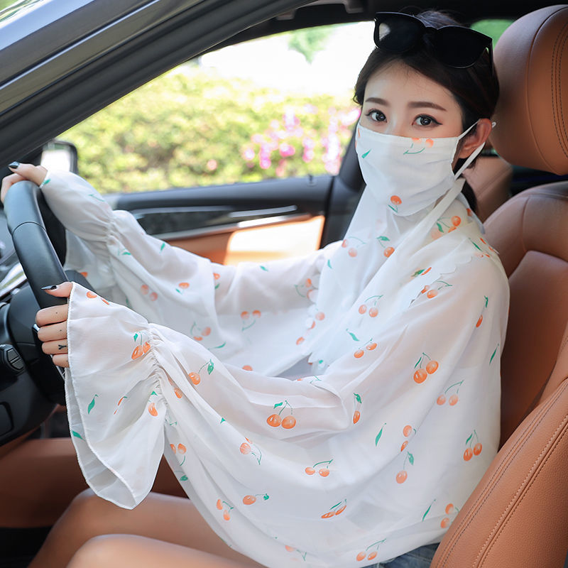 Sunscreen shawl female ice silk shawl UV proof shawl veil set summer Korean version driving and cycling cloak female