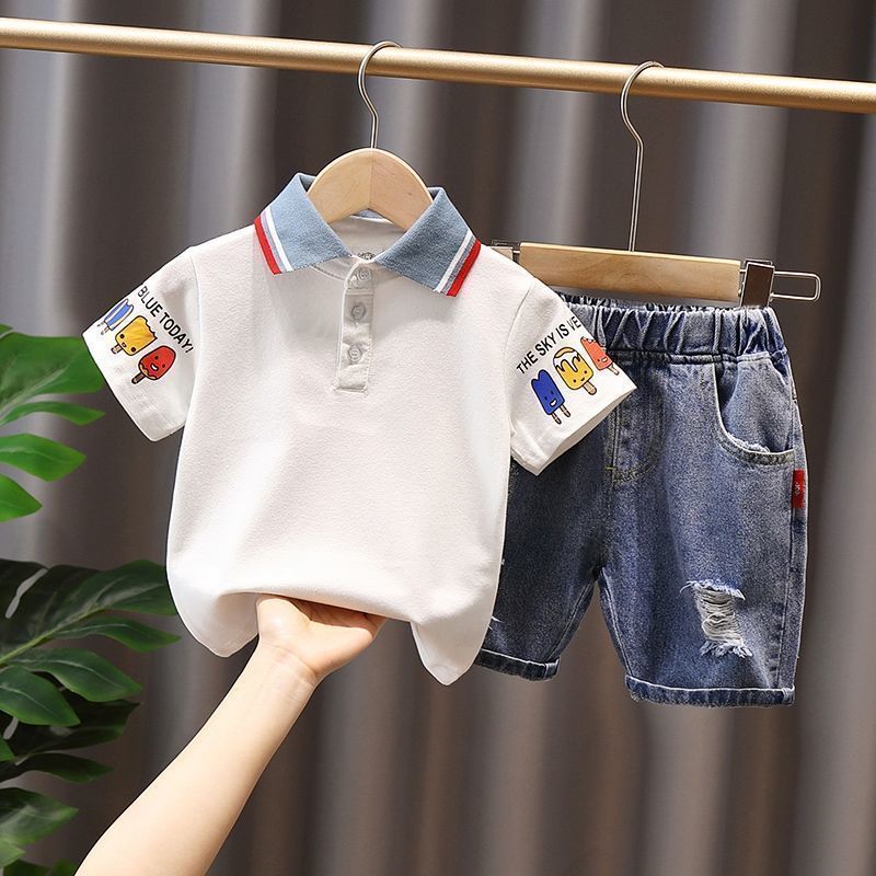 Children's short sleeve set 2022 new pure cotton polo shirt foreign style handsome boys and Girls Summer Short Sleeve two-piece set