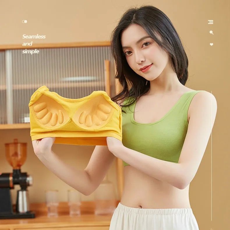 Cotton one-piece breast wrapped underwear, girls and students without steel rings, gathered strapless, sports vest, new bra