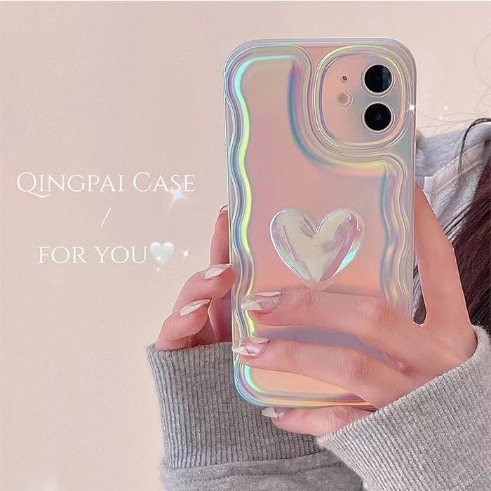 Japan and South Korea laser wave three-dimensional love iphone13promax Apple 12 mobile phone case 11 silicone XS female XR soft