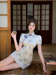 Real shooting improved cheongsam new summer short lace embroidered young daily cheongsam skirt