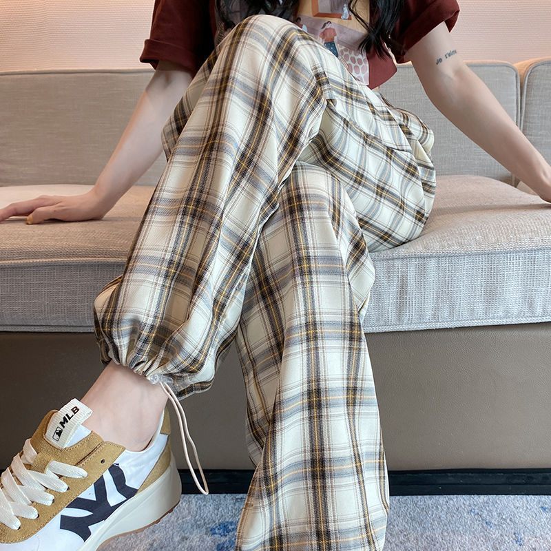 Youbing silk pants women's summer thin anti mosquito lattice casual pants loose wide leg pants high waist sports pants