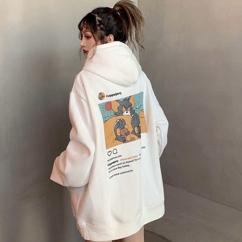 Fishscale student Hooded Sweater spring and autumn 2022 new lazy BF style loose medium length jacket women