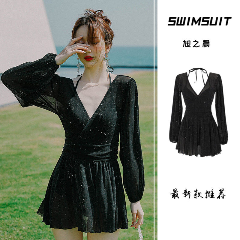 2022 new fashion sexy conservative Mori swimsuit women's hot spring belly covering thin long sleeve one-piece holiday popular