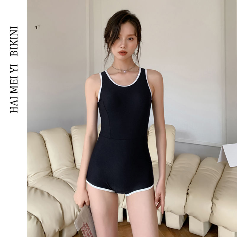 2022 new ins Korean one-piece swimsuit women's small chest retro slim flat corner conservative hot spring swimsuit