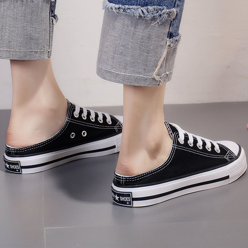 Half trailer canvas shoes female student Korean 2022 new one foot lazy shoes ins fashionable cloth shoes no heels