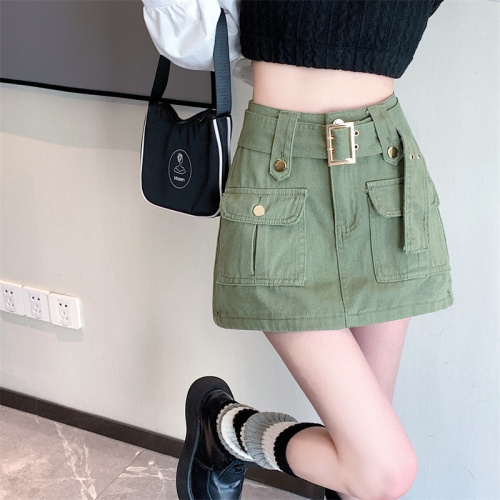 Real photo denim skirt women's design sense summer  new anti gloss high waist slim A-line shorts skirt trend