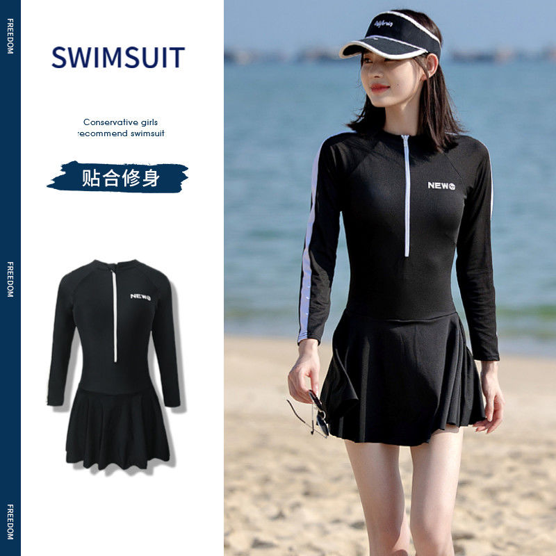 Swimsuit women's conservative one-piece latest South Korean ins slim cover belly hot spring large long sleeved student sportswear