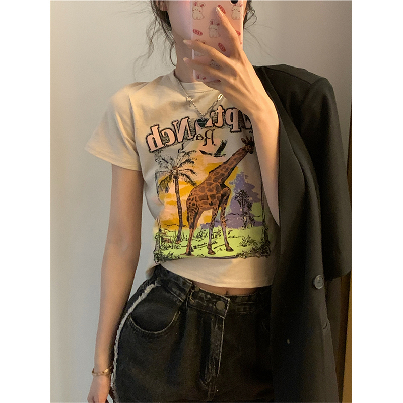 Real price official Tula frame cotton American printed short sleeved T-shirt for women, slim inside, short summer student