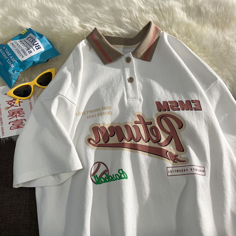 Official picture 456 × 100% COTTON POLO stand collar pure cotton American retro T-shirt women