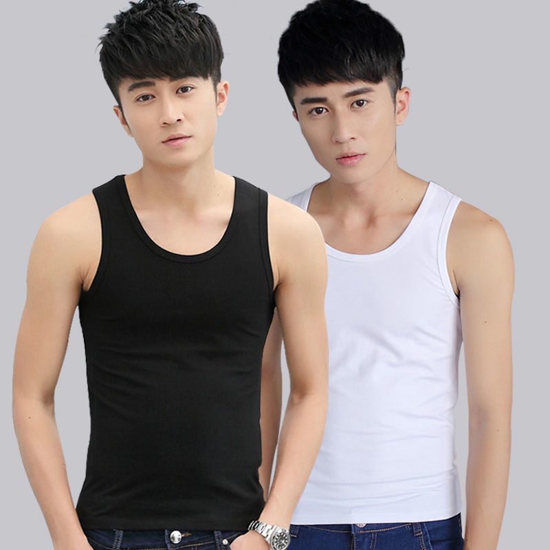 Men's vest in summer wear solid white tight slim sleeveless T-shirt fitness sports wide shoulder Camisole fashion