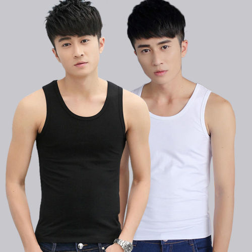 Men's vest in summer wear solid white tight slim sleeveless T-shirt fitness sports wide shoulder Camisole fashion