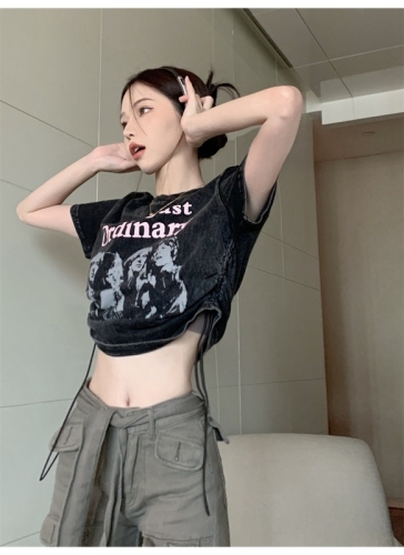 Korean Retro Vintage alphabet print couple short sleeve t-shirt female summer niche design student top