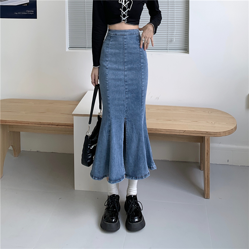 Actual shooting of autumn new style fishtail split skirt large women's dress fat mm ruffled fishtail skirt s-5xl200 Jin
