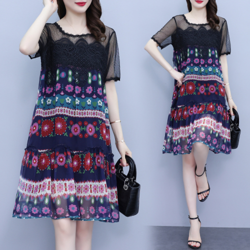 Real photo large dress women's summer dress 2022 new fashion foreign style thin ink flower high-quality skirt