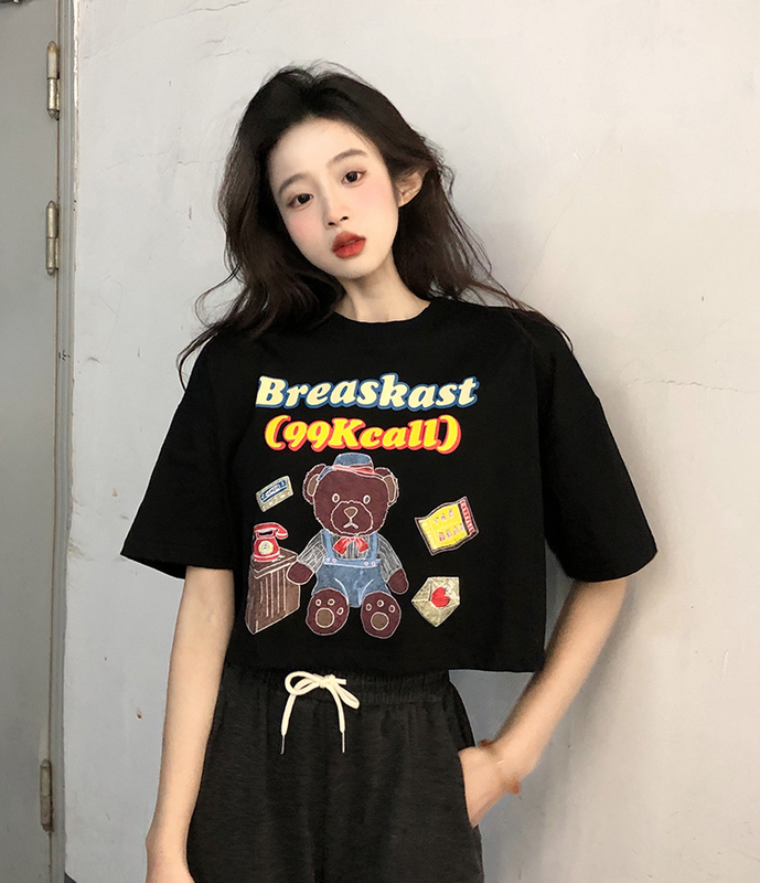 White short sleeve T-shirt short cotton summer 2022 design sense niche loose retro cartoon top T-shirt