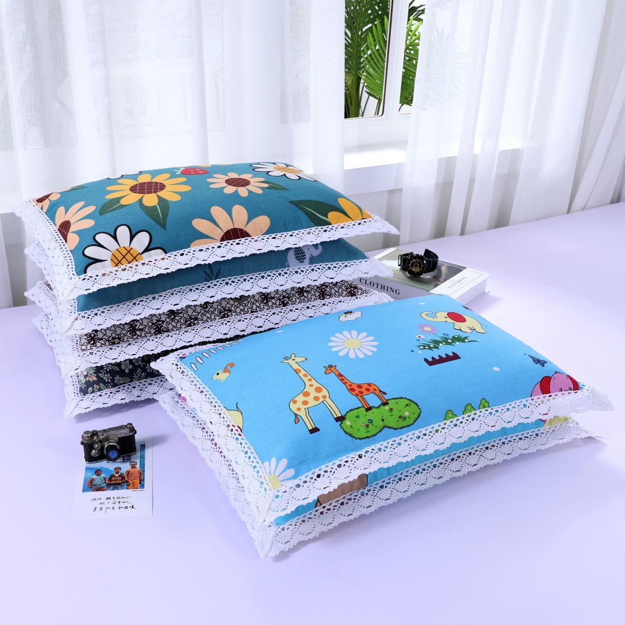 Cotton lace old coarse cloth pillowcase one pair of children adult couple single kindergarten four seasons universal Pillowcase